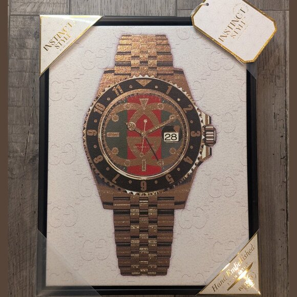Luxury Wall Art Print - Bling Watch Hand Embellished - 14" x 11" - NEW - Picture 1 of 6